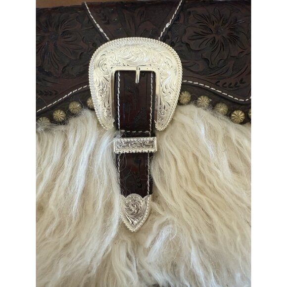 Montana Silversmiths Hand Tooled Leather Western Fur Crossbody Handbag Purse - Picture 11 of 11